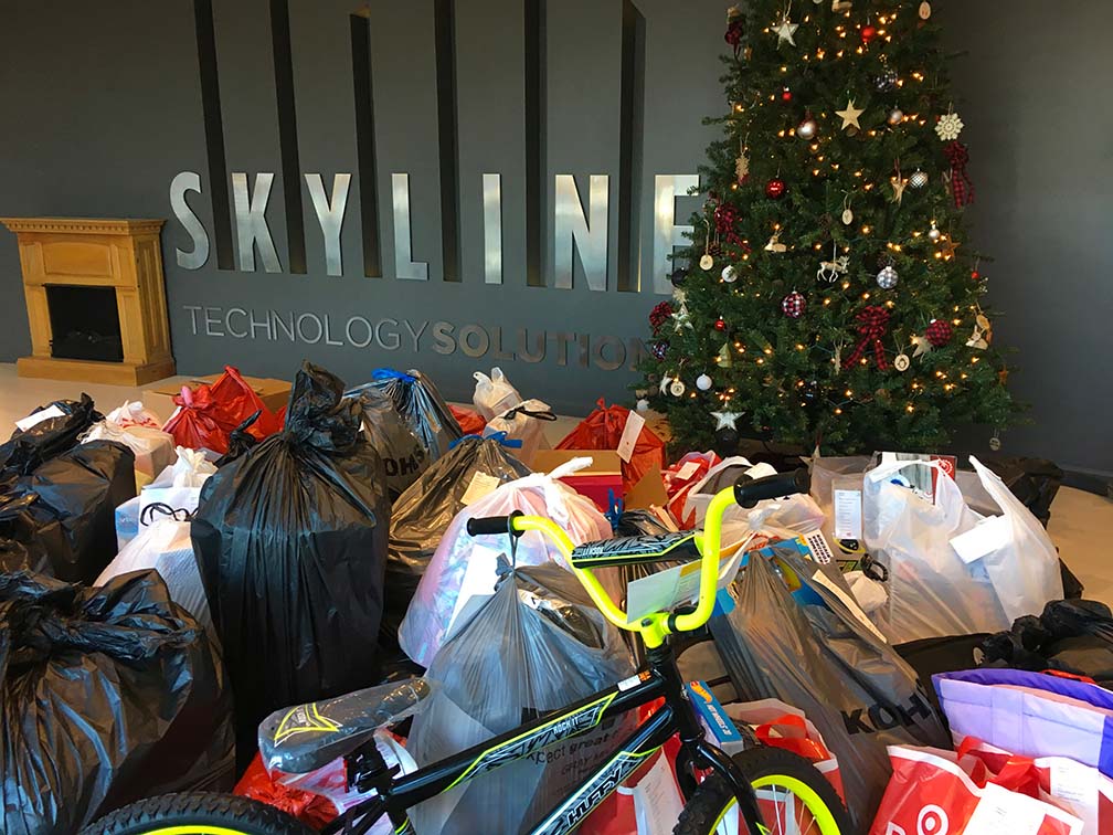 Skyline collecting gifts for Salvation Army Angle Tree